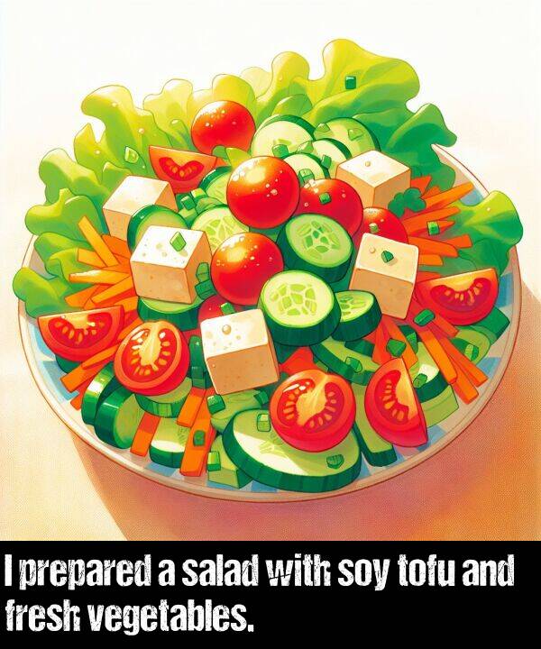 vegetables: I prepared a salad with soy tofu and fresh vegetables.
