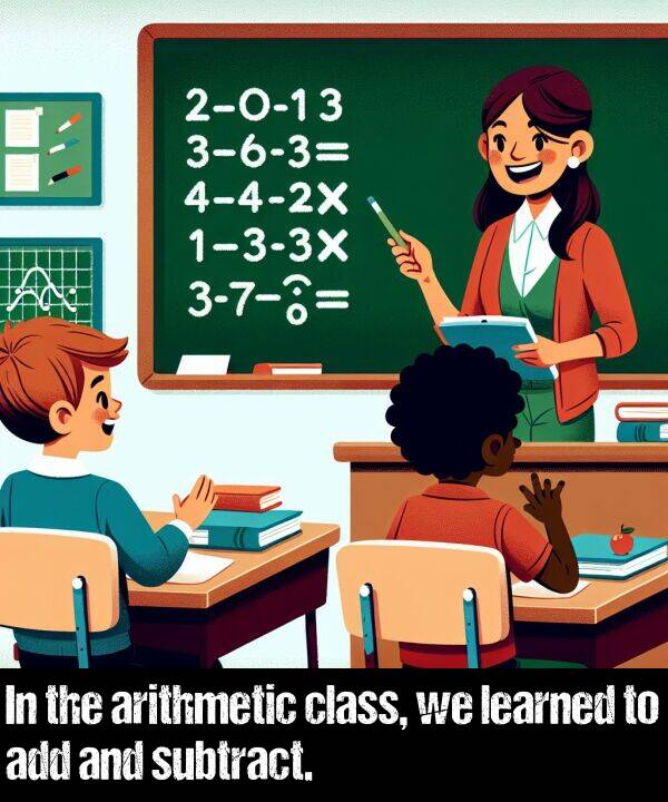 learned: In the arithmetic class, we learned to add and subtract.