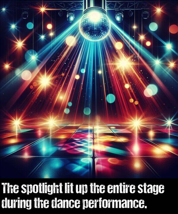 dance: The spotlight lit up the entire stage during the dance performance.