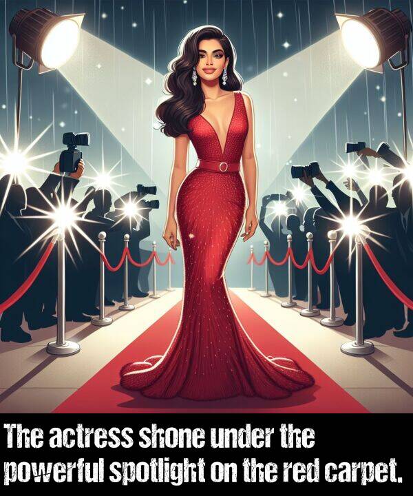 powerful: The actress shone under the powerful spotlight on the red carpet.