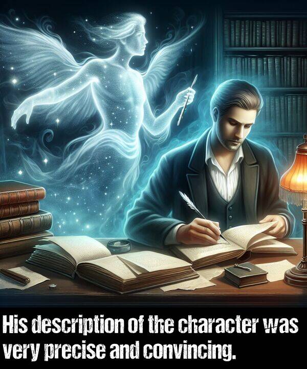 description: His description of the character was very precise and convincing.