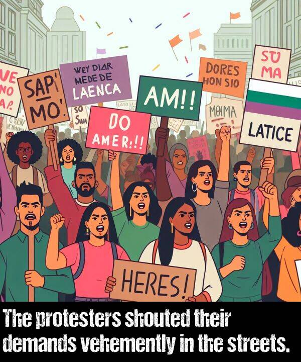 their: The protesters shouted their demands vehemently in the streets.
