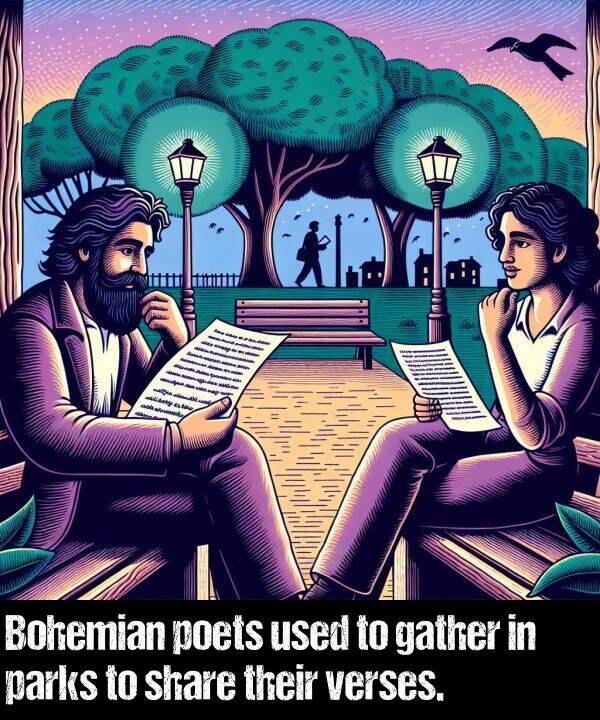 used: Bohemian poets used to gather in parks to share their verses.