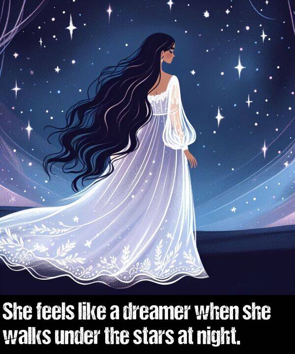 under: She feels like a dreamer when she walks under the stars at night.