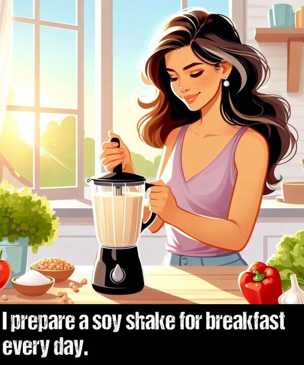 breakfast: I prepare a soy shake for breakfast every day.