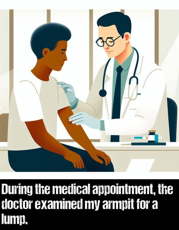 lump: During the medical appointment, the doctor examined my armpit for a lump.
