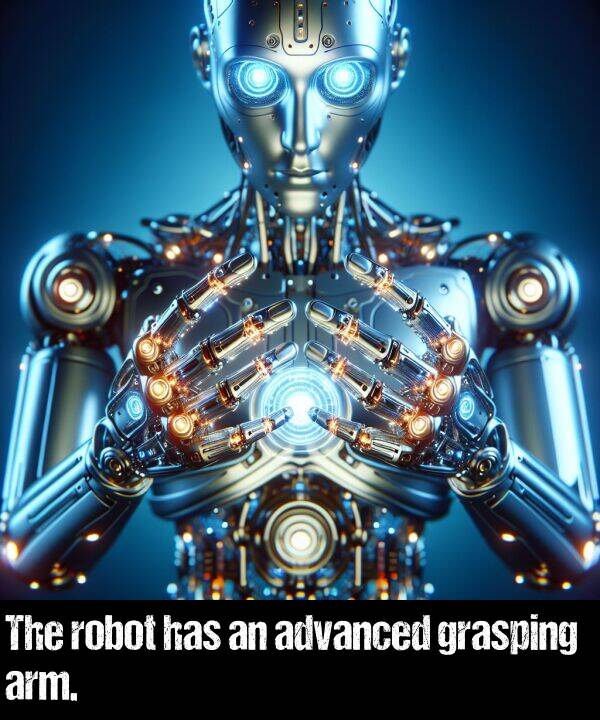 has: The robot has an advanced grasping arm.