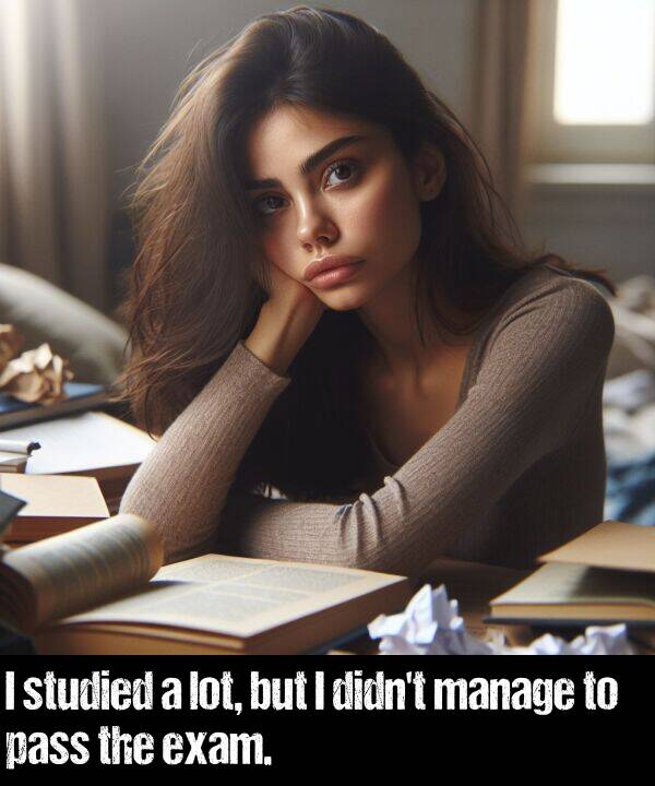 but: I studied a lot, but I didn't manage to pass the exam.