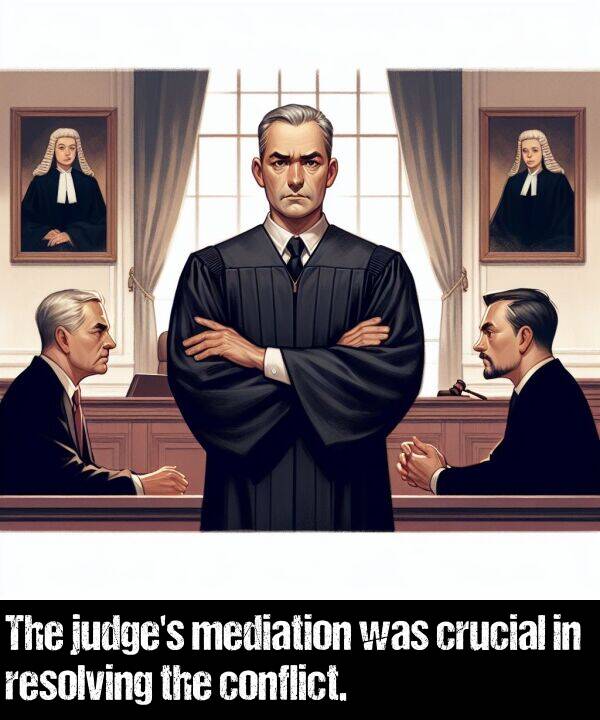 conflict: The judge's mediation was crucial in resolving the conflict.