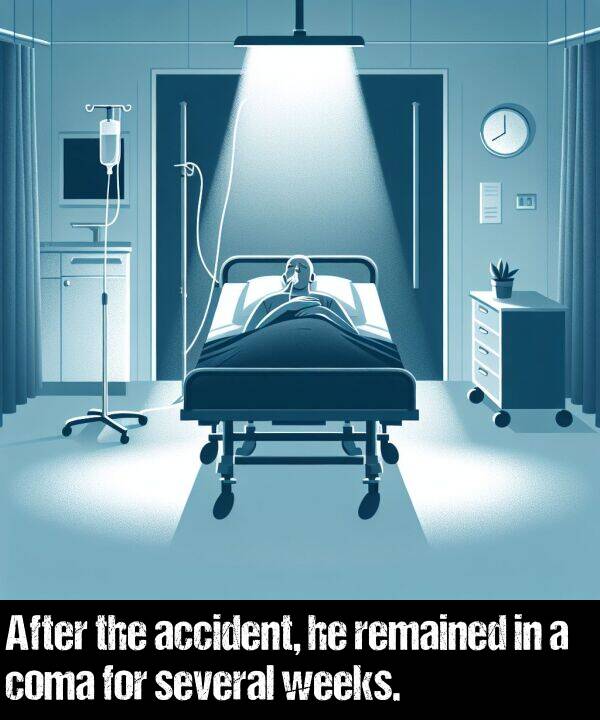 weeks: After the accident, he remained in a coma for several weeks.