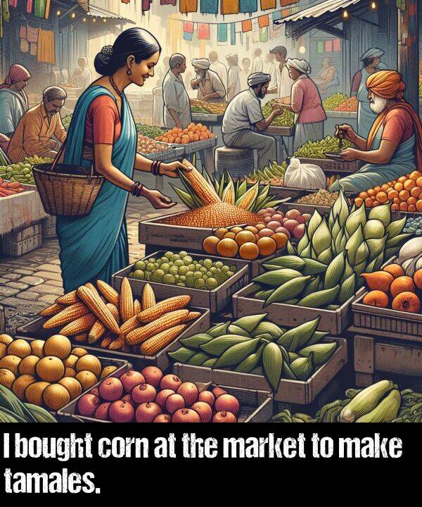 bought: I bought corn at the market to make tamales.