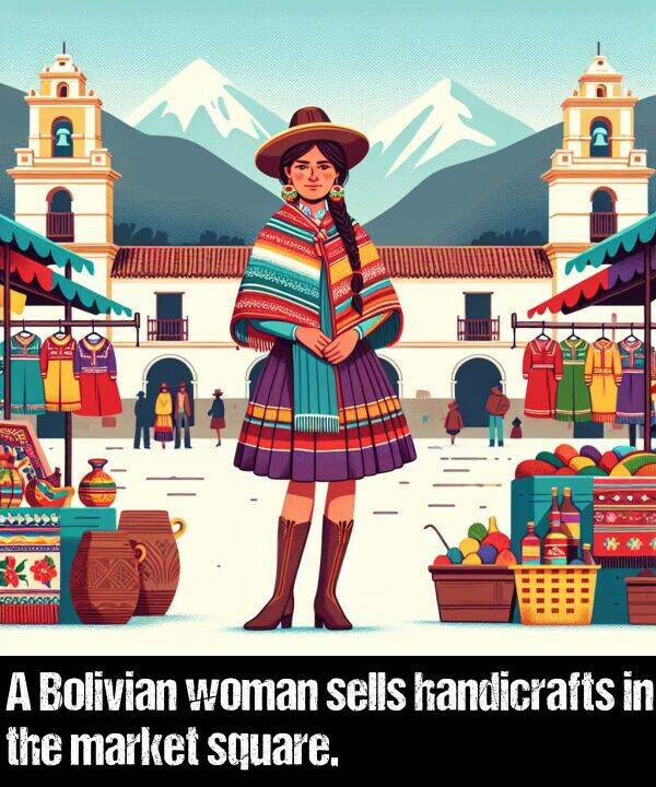 market: A Bolivian woman sells handicrafts in the market square.