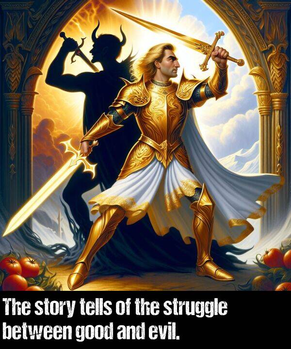 good: The story tells of the struggle between good and evil.