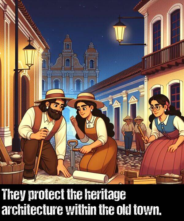 within: They protect the heritage architecture within the old town.