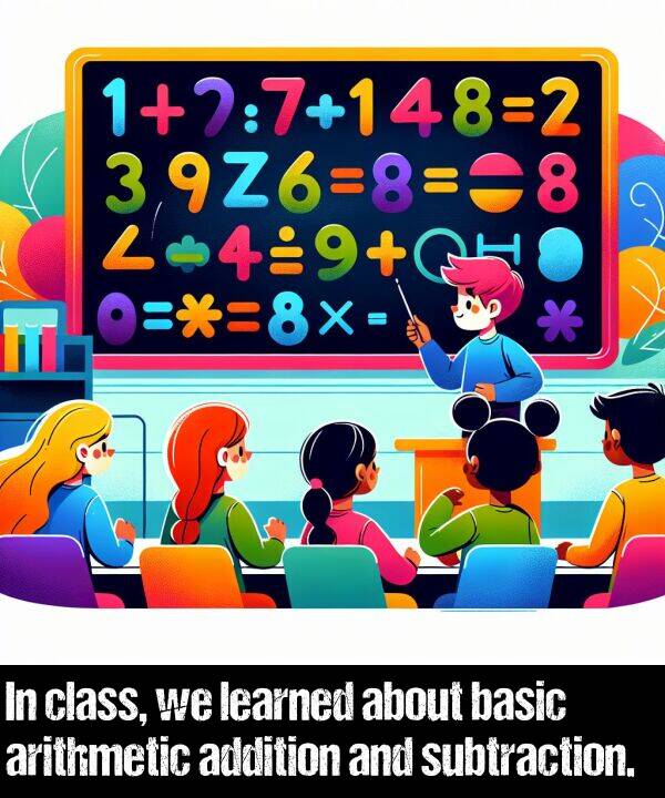 learned: In class, we learned about basic arithmetic addition and subtraction.