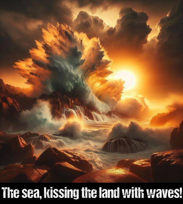 land: The sea, kissing the land with waves!