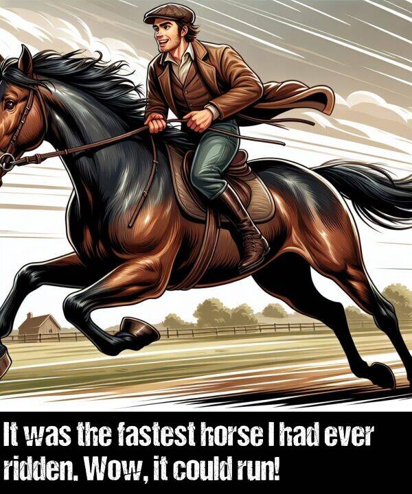 fastest: It was the fastest horse I had ever ridden. Wow, it could run!