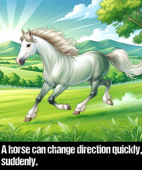 quickly: A horse can change direction quickly, suddenly.