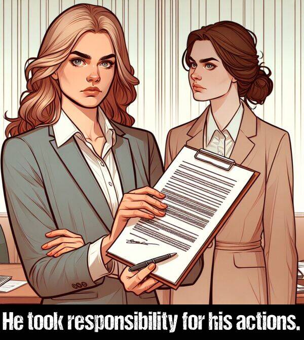actions: He took responsibility for his actions.