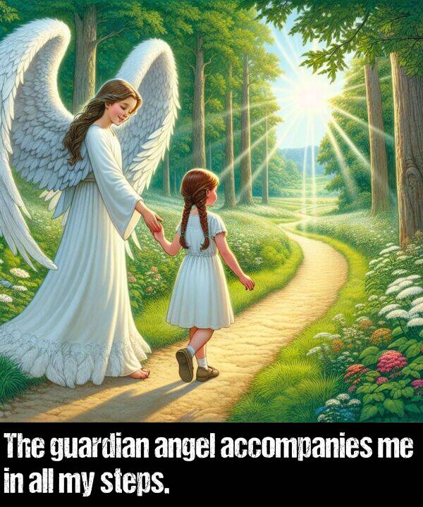 accompanies: The guardian angel accompanies me in all my steps.