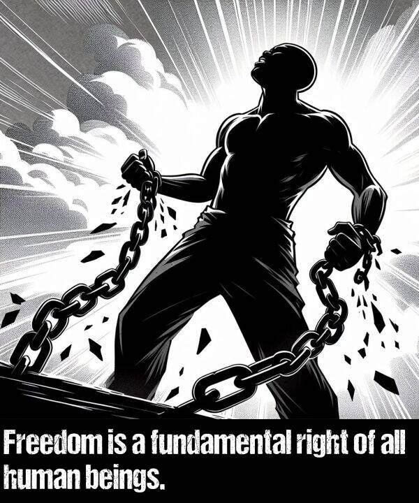 beings: Freedom is a fundamental right of all human beings.