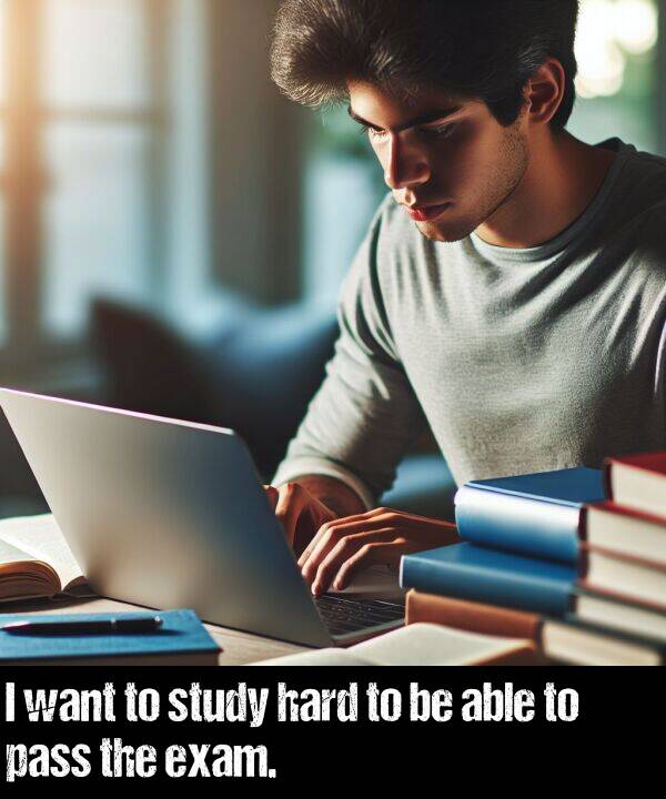pass: I want to study hard to be able to pass the exam.
