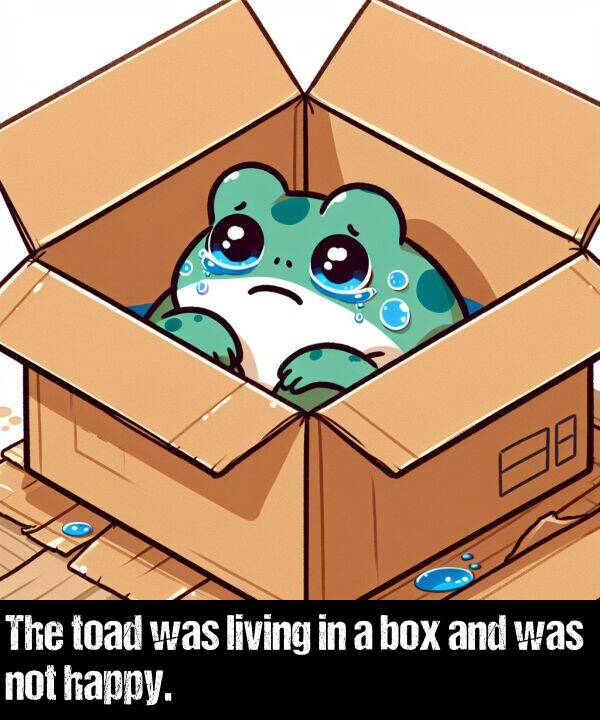 living: The toad was living in a box and was not happy.