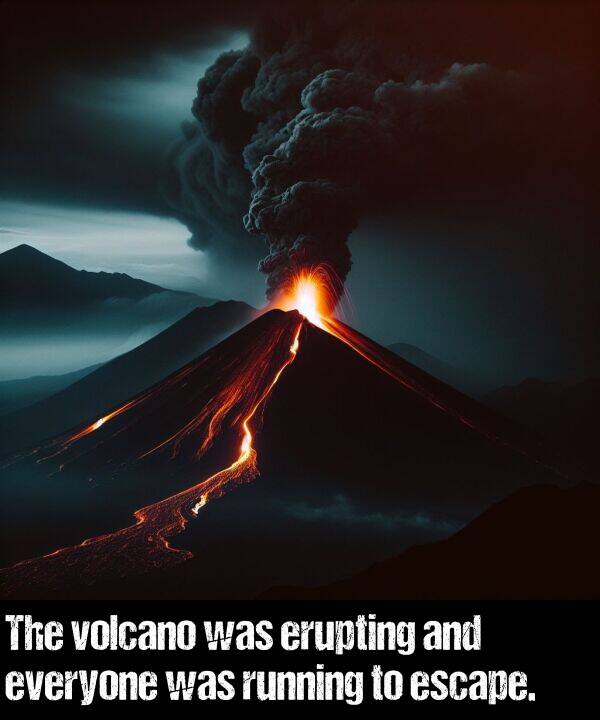 running: The volcano was erupting and everyone was running to escape.