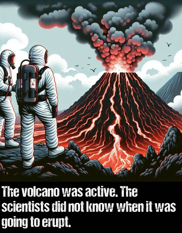 active: The volcano was active. The scientists did not know when it was going to erupt.