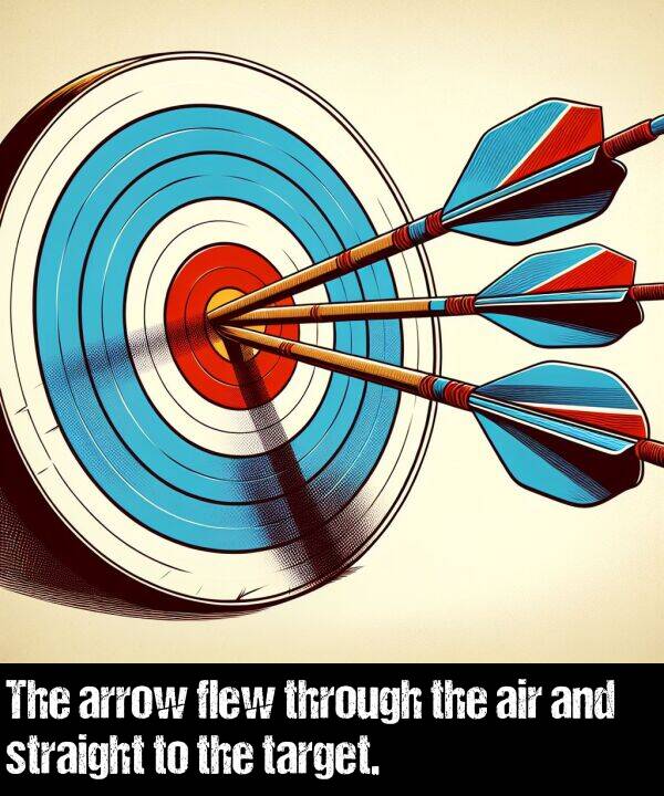 through: The arrow flew through the air and straight to the target.