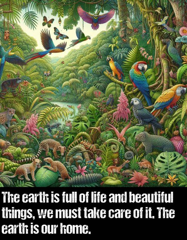 take: The earth is full of life and beautiful things, we must take care of it. The earth is our home.