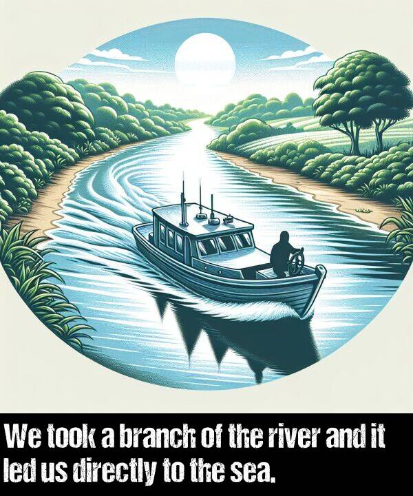 led: We took a branch of the river and it led us directly to the sea.