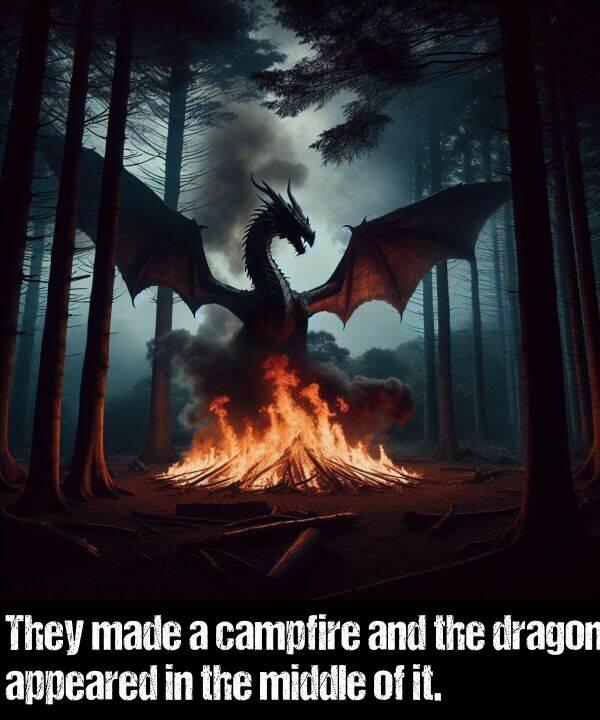 middle: They made a campfire and the dragon appeared in the middle of it.