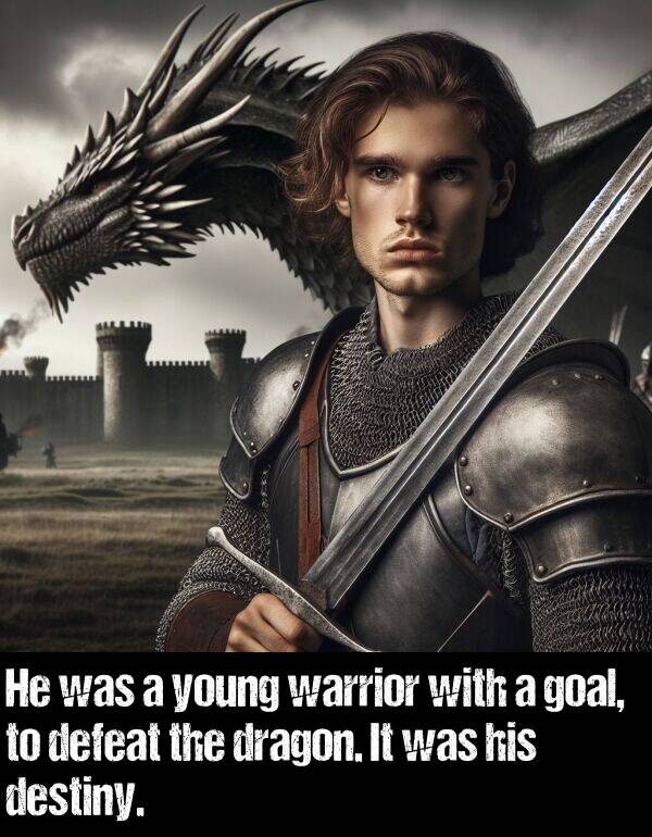 defeat: He was a young warrior with a goal, to defeat the dragon. It was his destiny.
