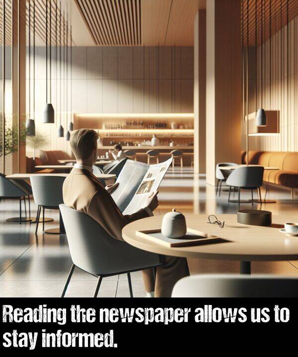 newspaper: Reading the newspaper allows us to stay informed.