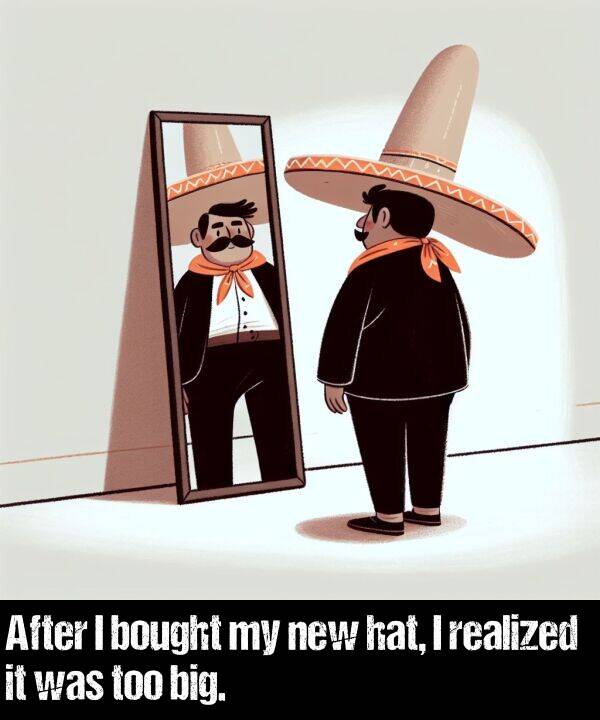 big: After I bought my new hat, I realized it was too big.