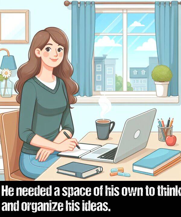 ideas: He needed a space of his own to think and organize his ideas.