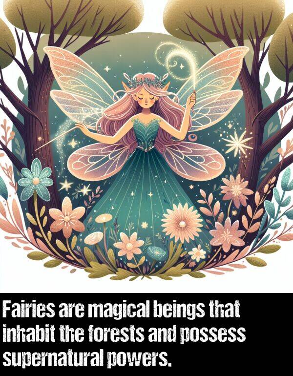 beings: Fairies are magical beings that inhabit the forests and possess supernatural powers.