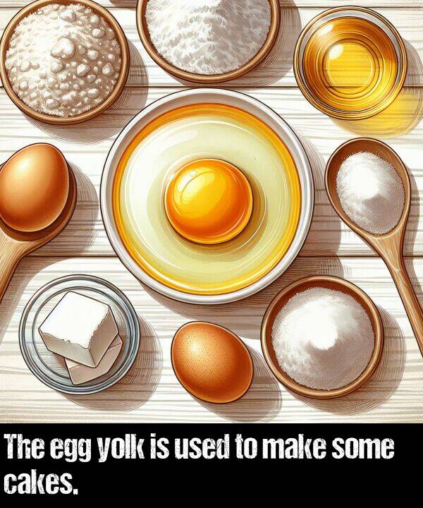 used: The egg yolk is used to make some cakes.