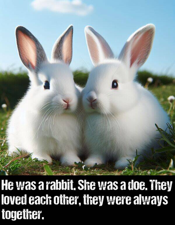 together: He was a rabbit. She was a doe. They loved each other, they were always together.