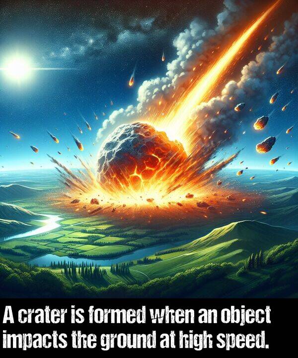 object: A crater is formed when an object impacts the ground at high speed.