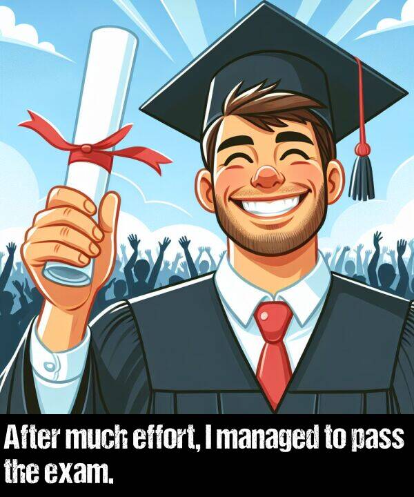 pass: After much effort, I managed to pass the exam.