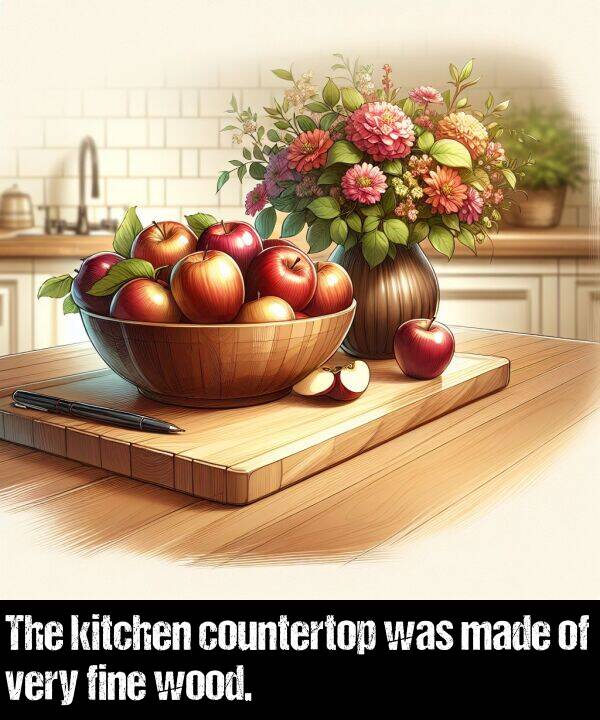 made: The kitchen countertop was made of very fine wood.