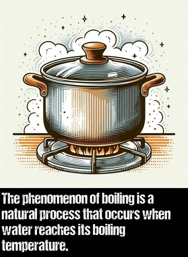 boiling: The phenomenon of boiling is a natural process that occurs when water reaches its boiling temperature.