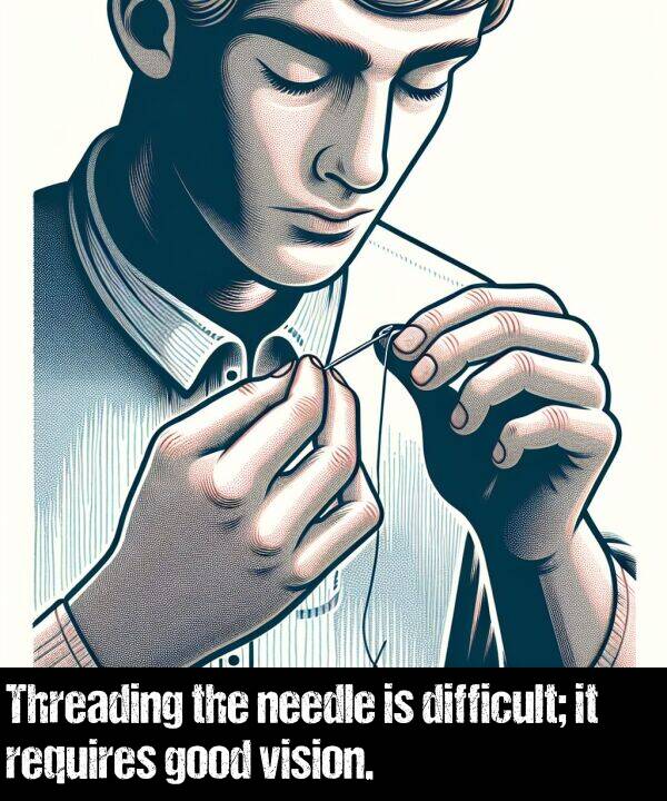 needle: Threading the needle is difficult; it requires good vision.