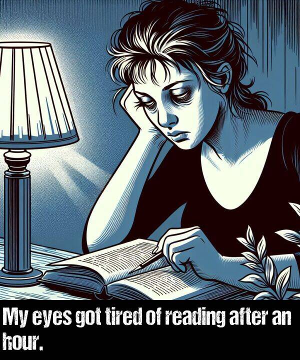 reading: My eyes got tired of reading after an hour.