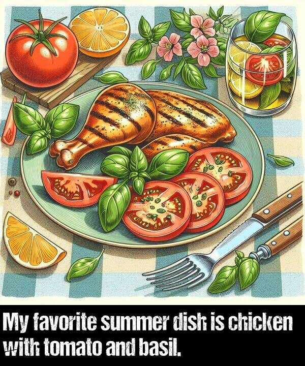 favorite: My favorite summer dish is chicken with tomato and basil.