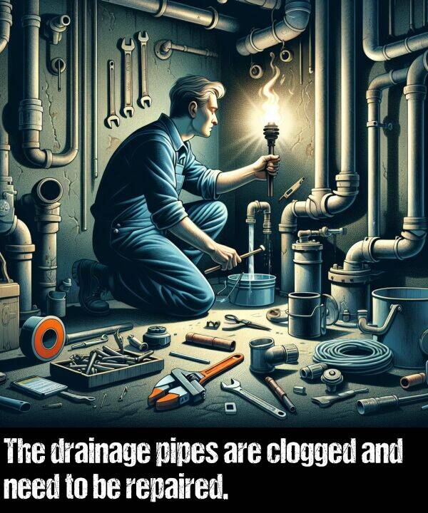 need: The drainage pipes are clogged and need to be repaired.