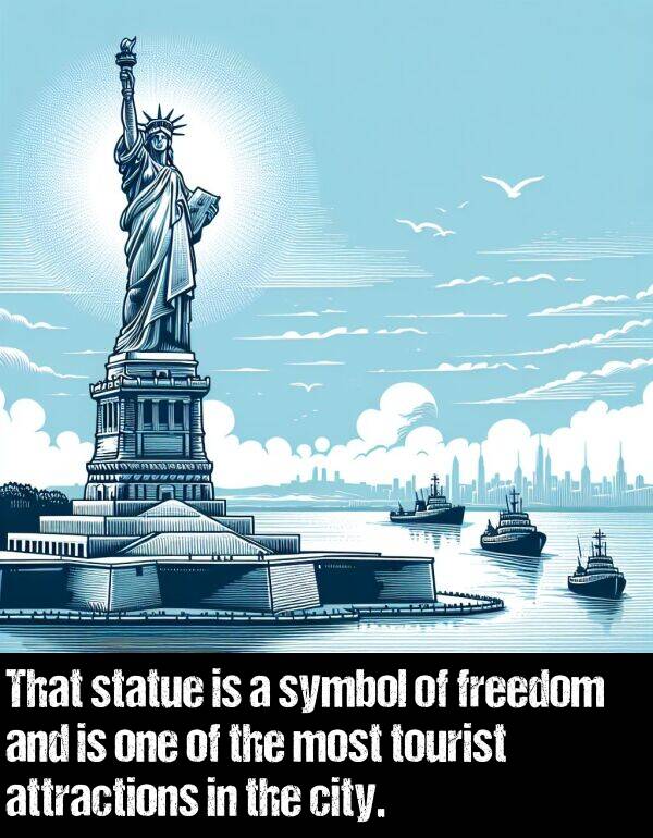 symbol: That statue is a symbol of freedom and is one of the most tourist attractions in the city.
