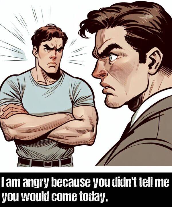 because: I am angry because you didn't tell me you would come today.